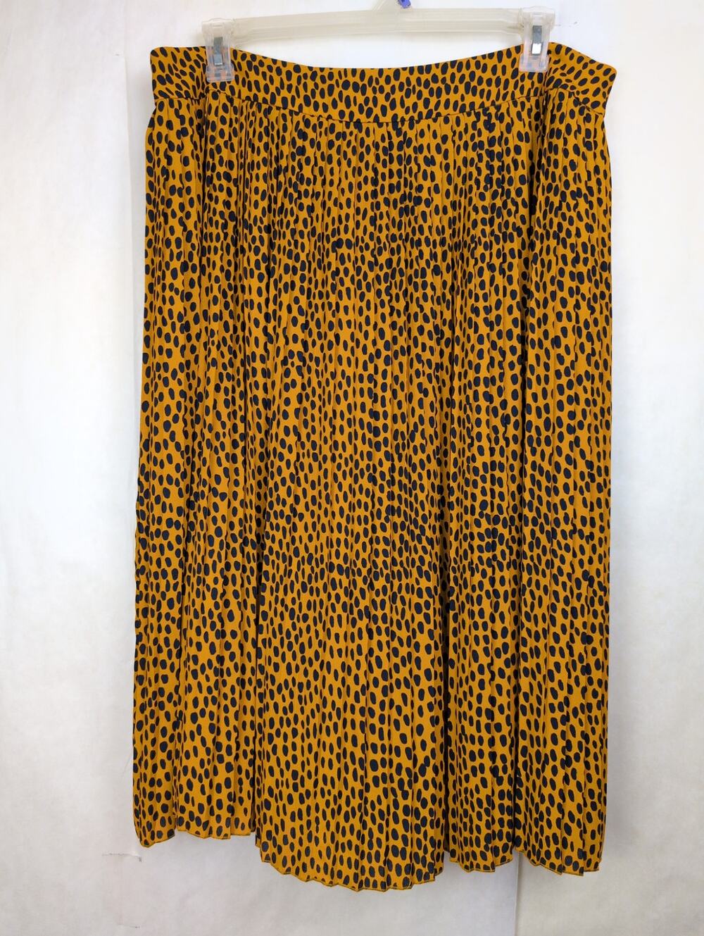 J.Crew mustard yellow cheetah print pleated midi skirt Size 20 Preppy Classic